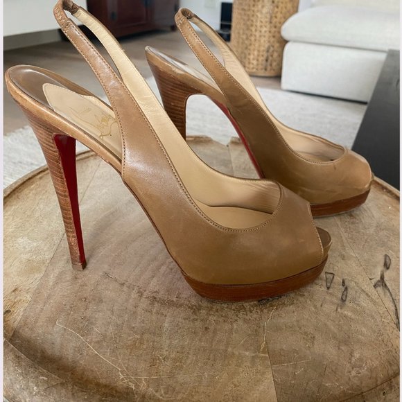 Christian Louboutin Peep Toe Slingback Platform 6" Heel  1" Platform - Picture 9 of 13